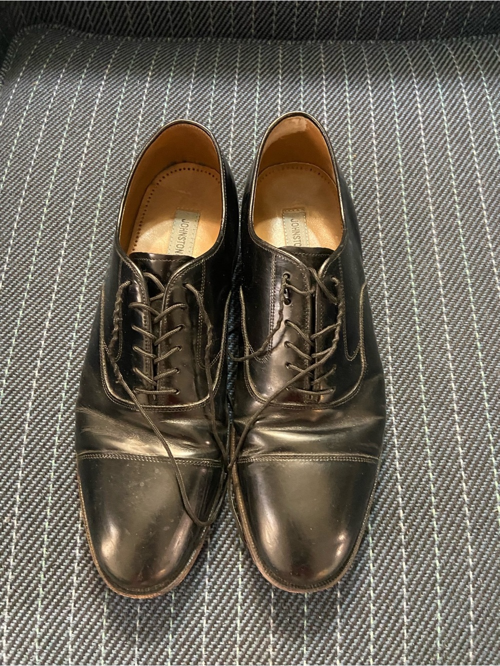 Johnston & Murphy Black Leather Cap-Toe Oxfords Size 9.5
